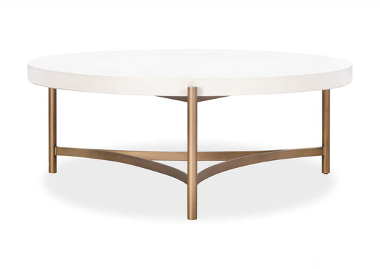 A8N121 Lyon Round White Concrete And Metal Coffee Table