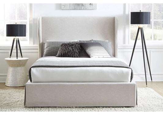 CB96H41 Hera Upholstered Skirted Panel Bed In Oatmeal