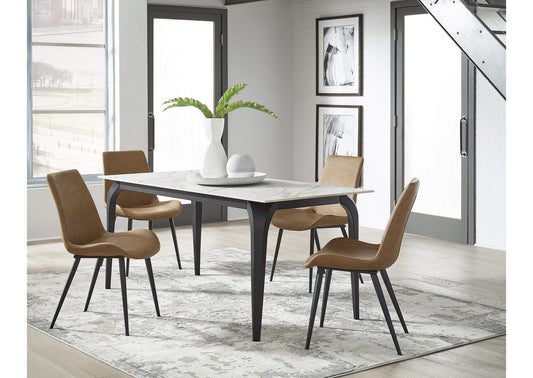 LJPM60 Nicoya Stone Top Rectangular Dining Table In Pumpkin Spice Stone And Black Metal