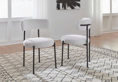 Aere Boucle Upholstered Metal Leg Dining Chair in Ivory and Black
