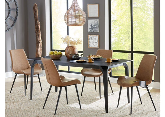 LJLF60 Nicoya Stone Top Rectangular Dining Table In Black Stone And Black Metal