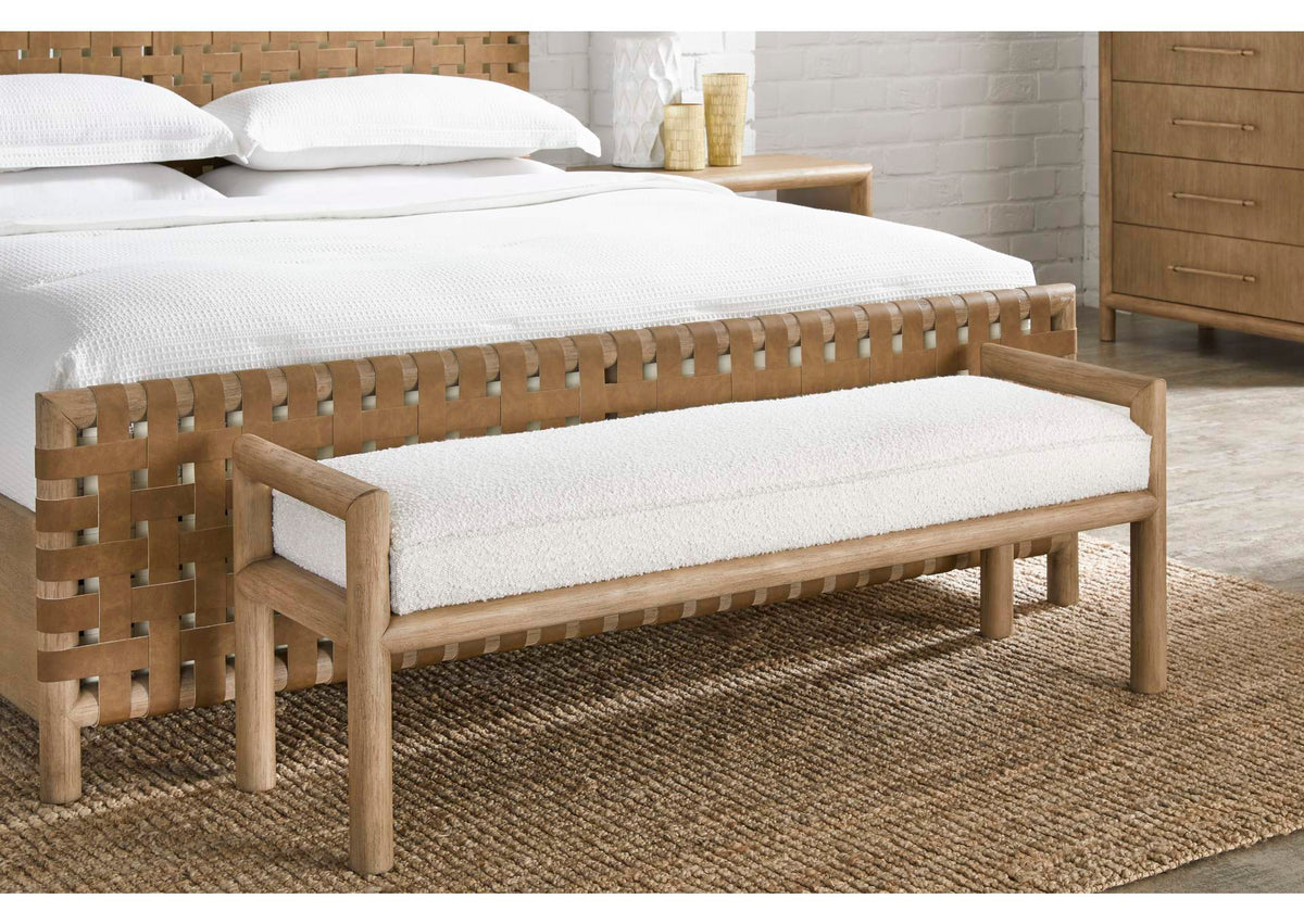 NSPV88 Dorsey Boucle Upholstered Wooden Bench In Granola And Ricotta