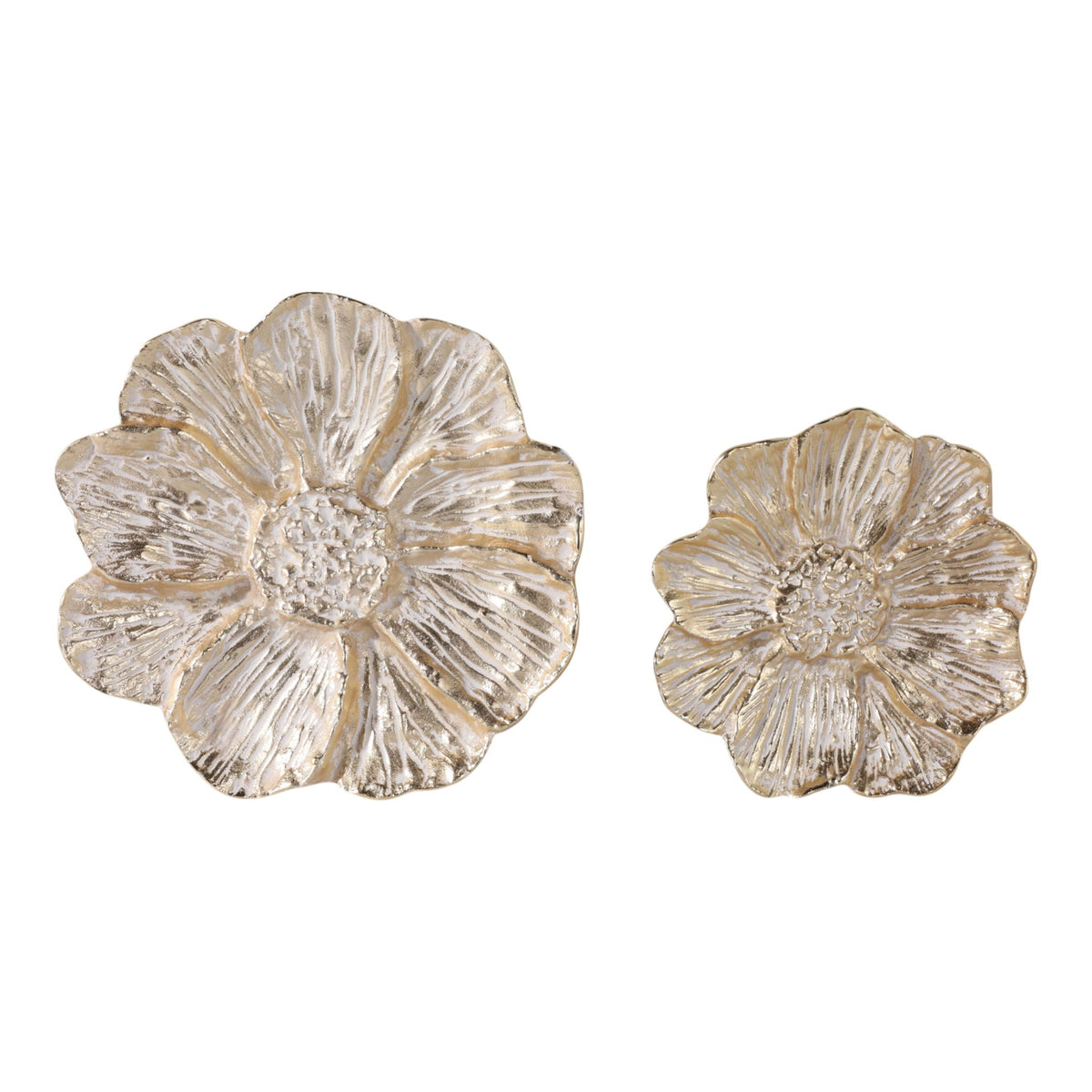 12" / 16" Metal Wall Flowers (Set of 2) - Gold / White
