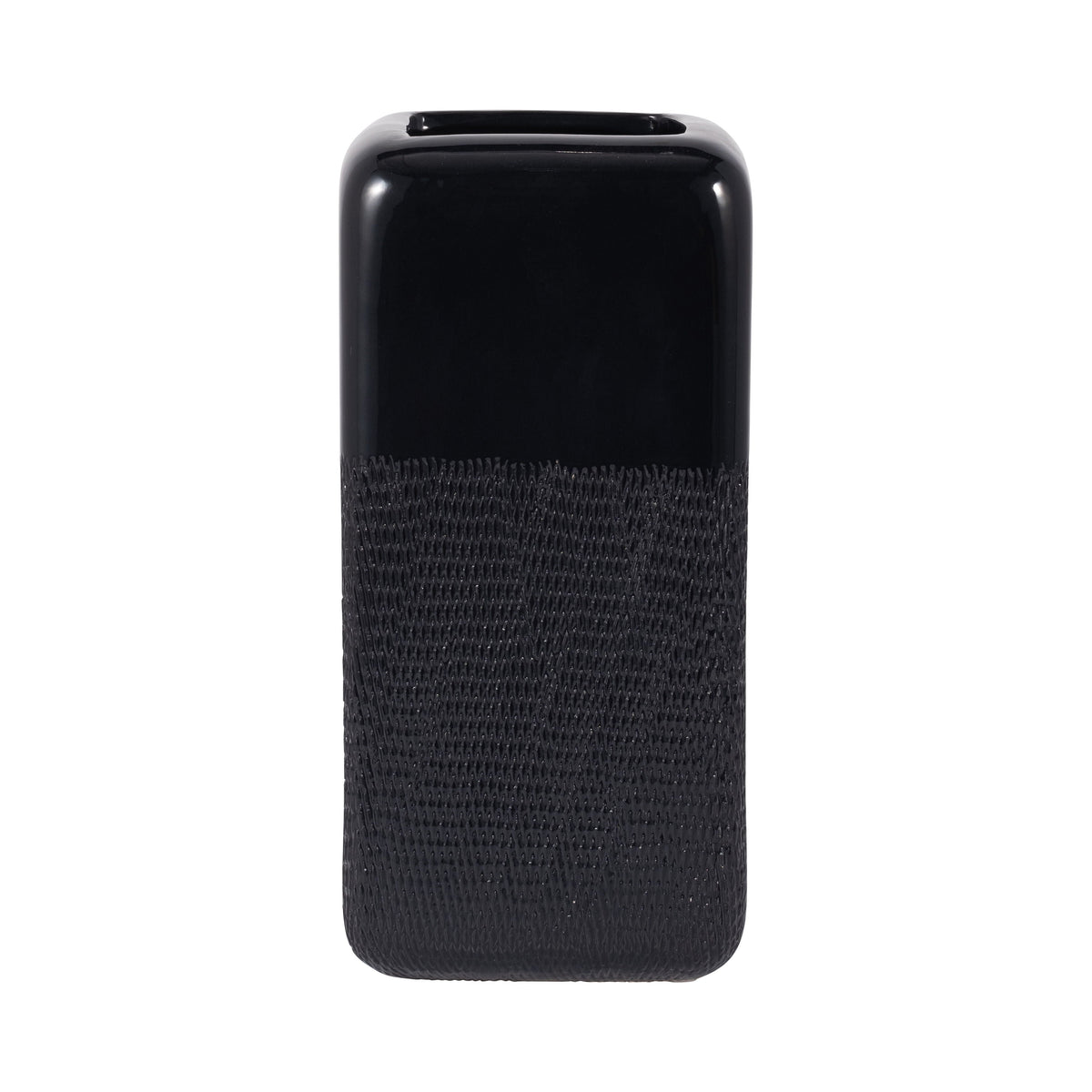 Ceramic 12" Squared Grooved Vase - Black