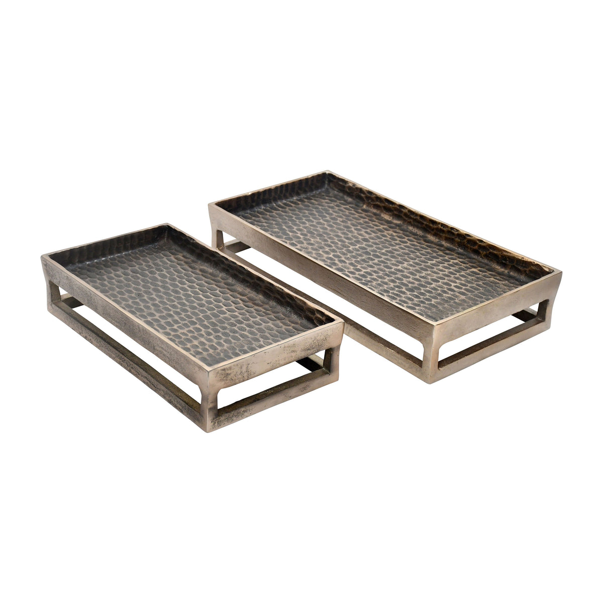 Metal 15 / 18" Relica Hammered Trays(Set of 2) - Bronze
