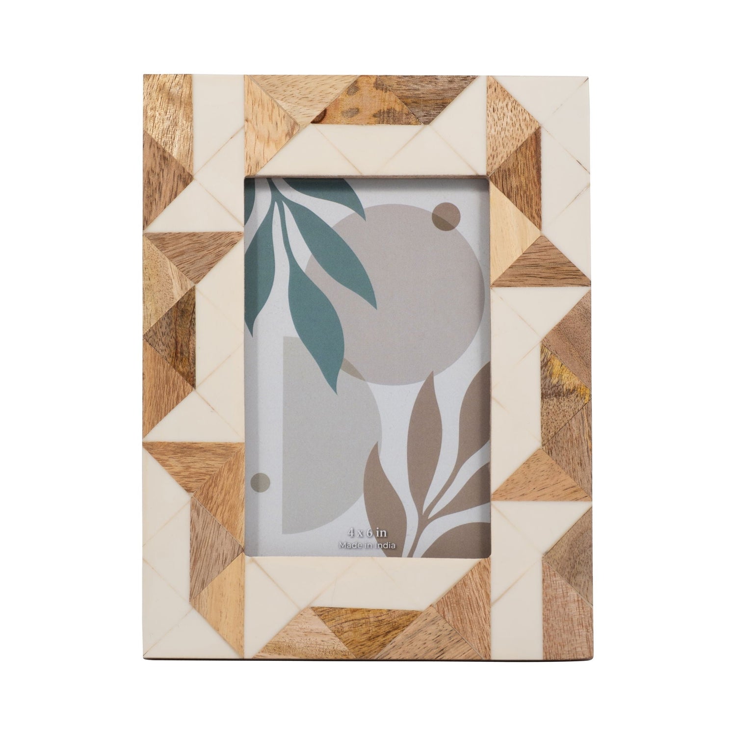 Resin 4" x 6" Wood & White Geometric Photo Frame