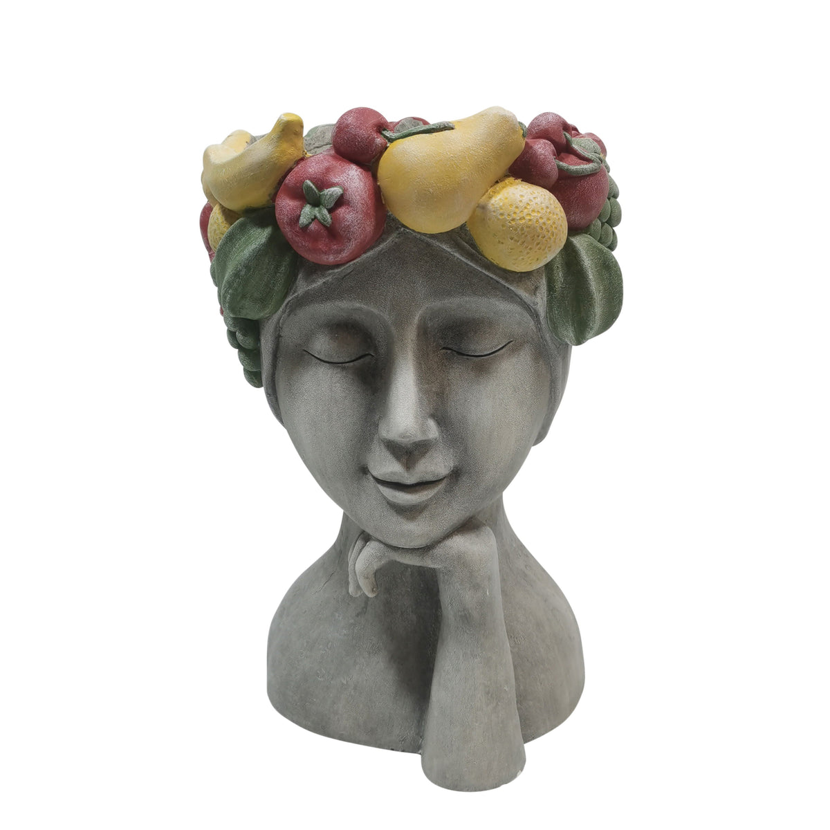 18" Lady With Fruit Planter - Gray / Multi