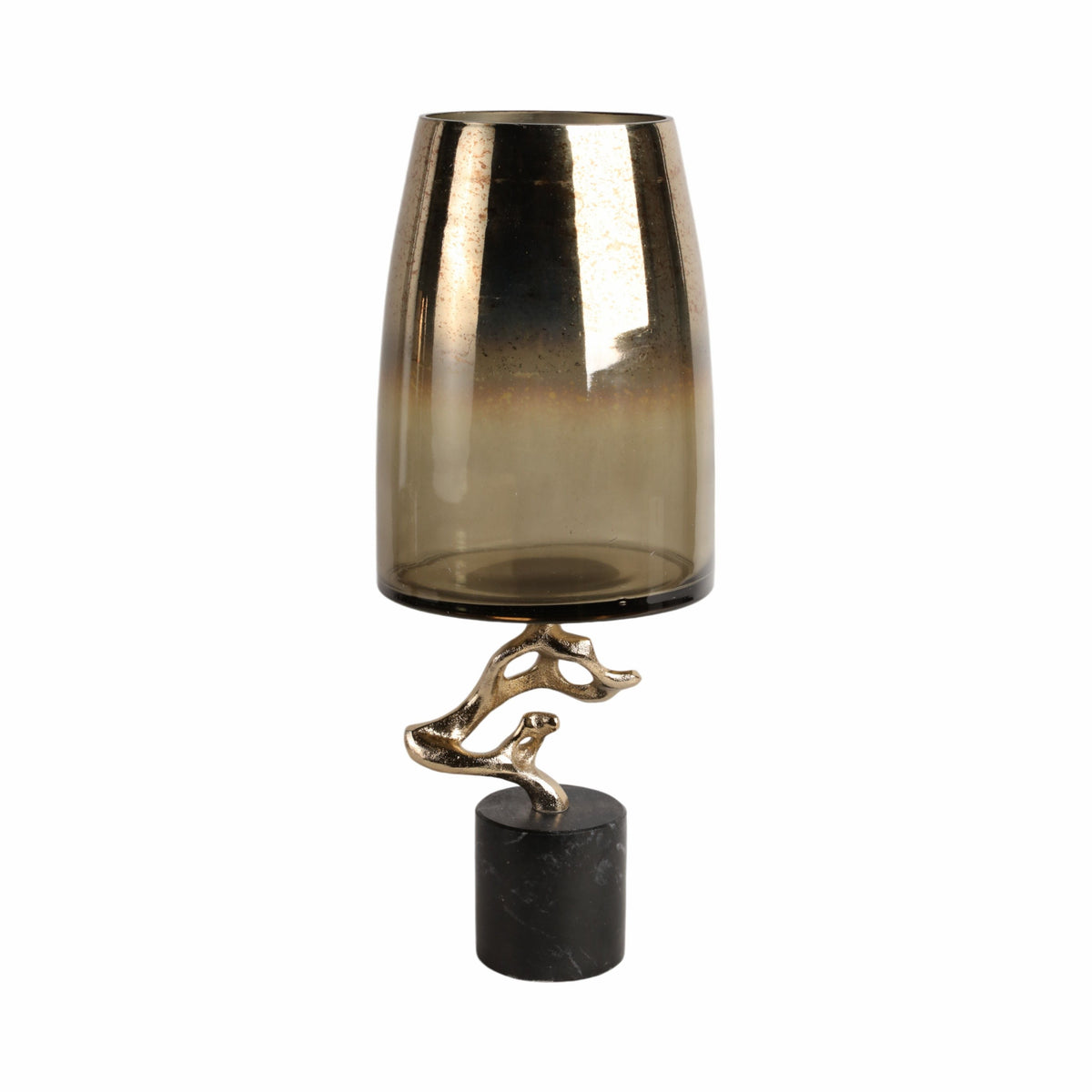 Lusaka Large Hurrican Glass With Stone Base - Gold