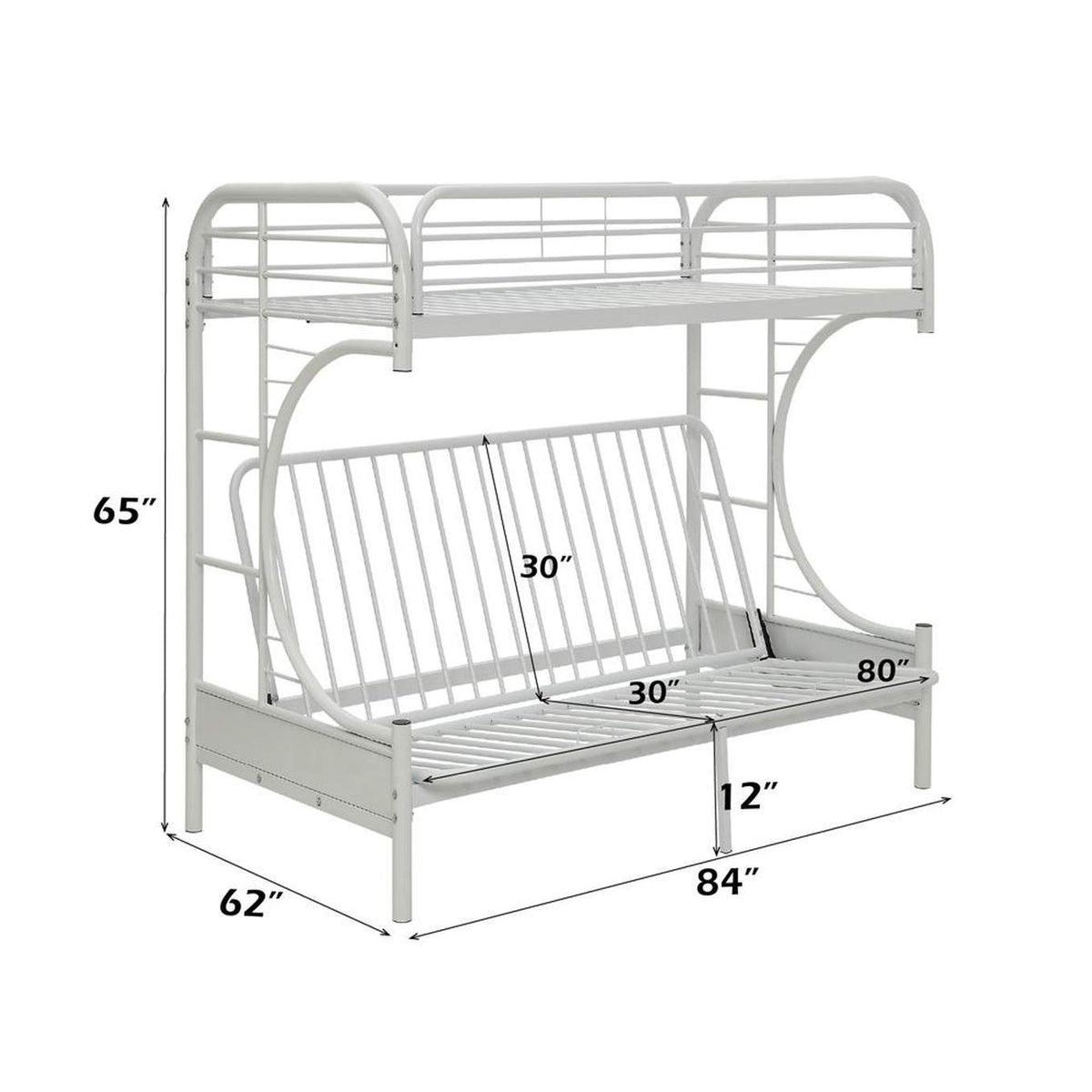 02093WH Eclipse Twin XL-Queen Futon Bunk Bed