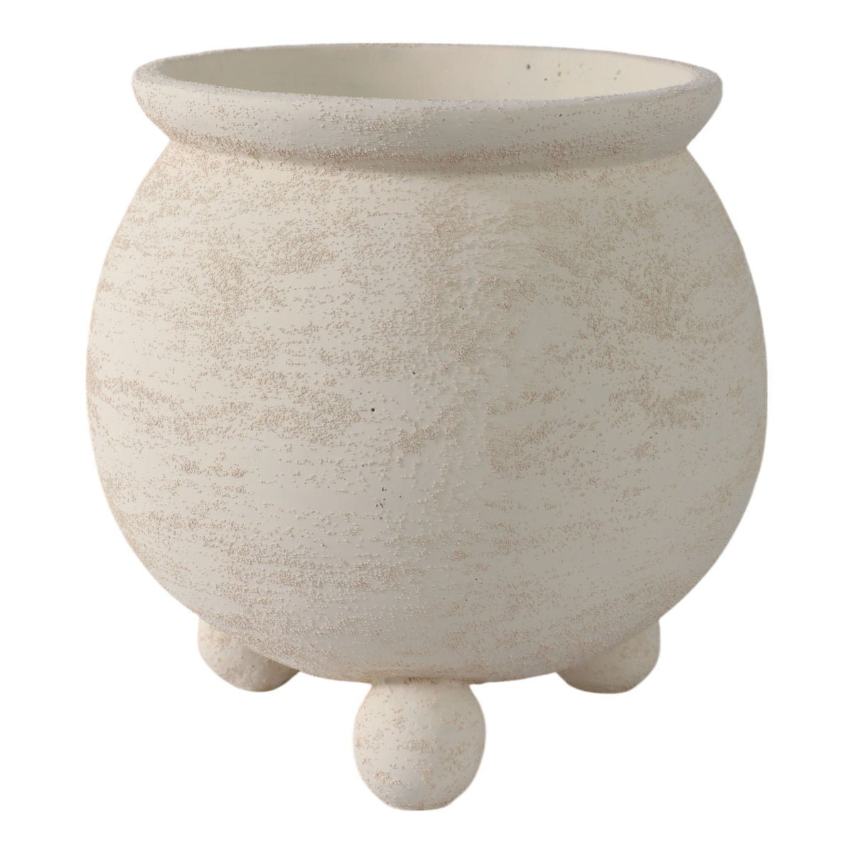 9" x 9" Textured Rounded Planter On Ball Feet - Ivory