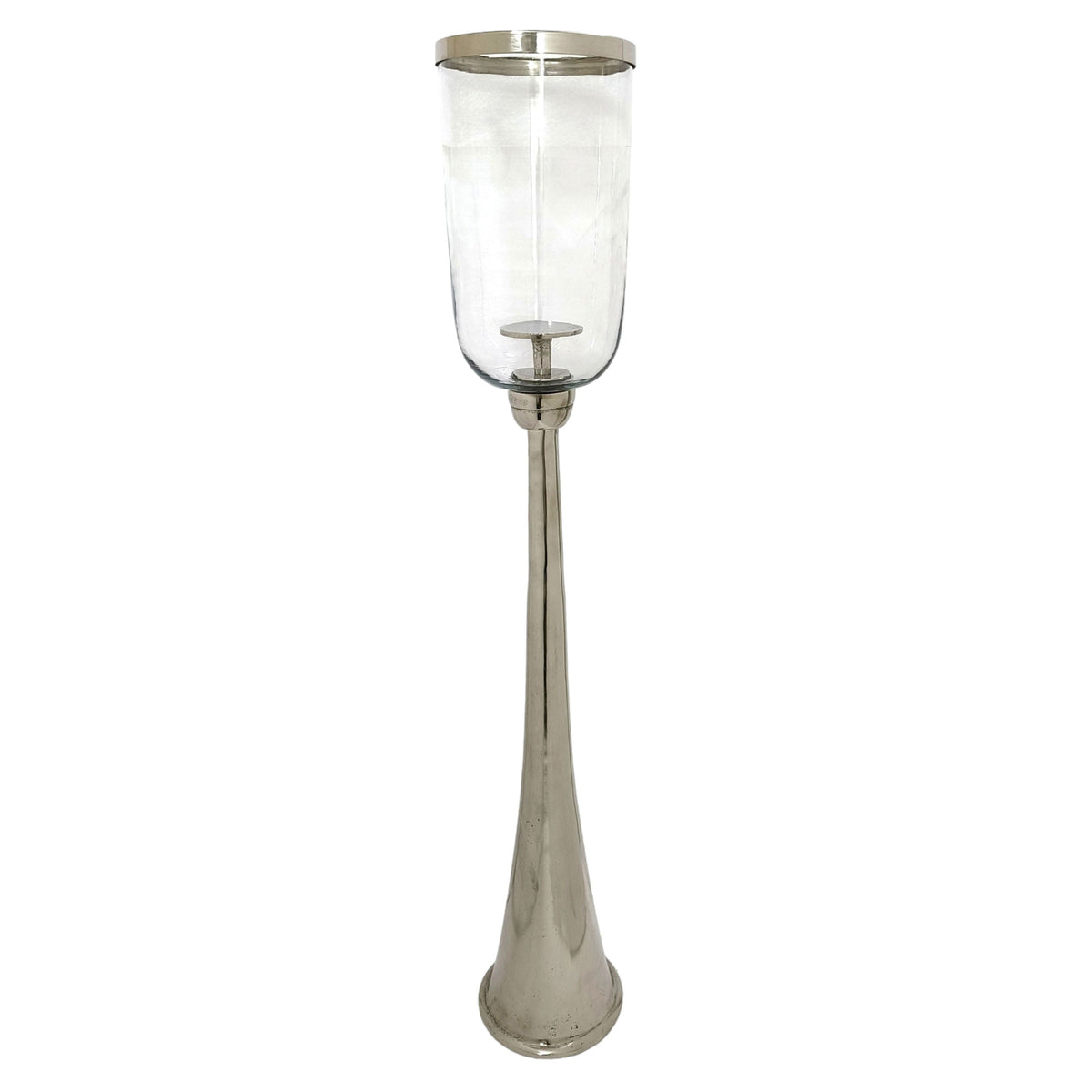 43" Radiant Large Glass Candle Hurricane - Silver