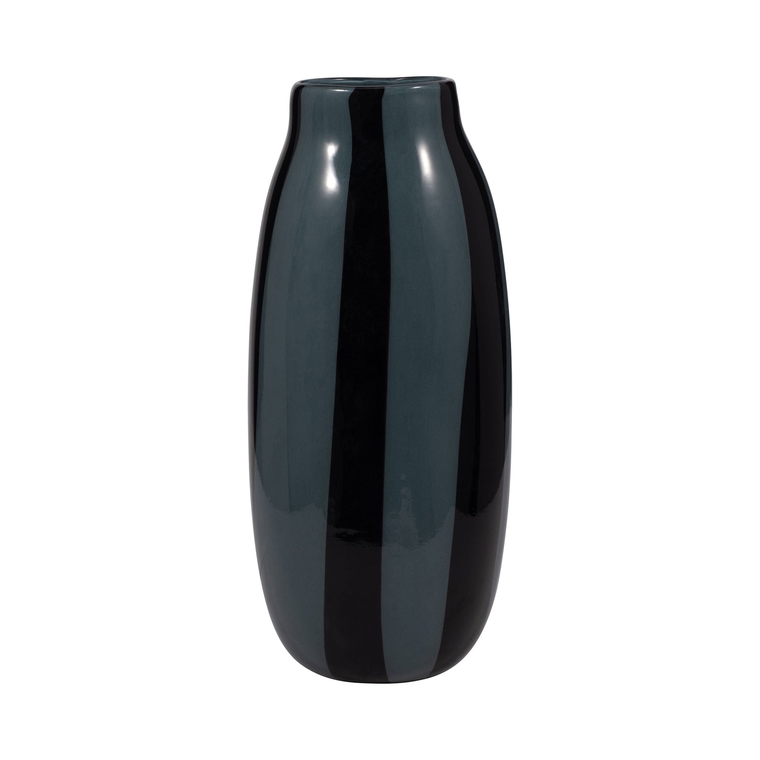 14" Cahan Large Striped Vase - Black