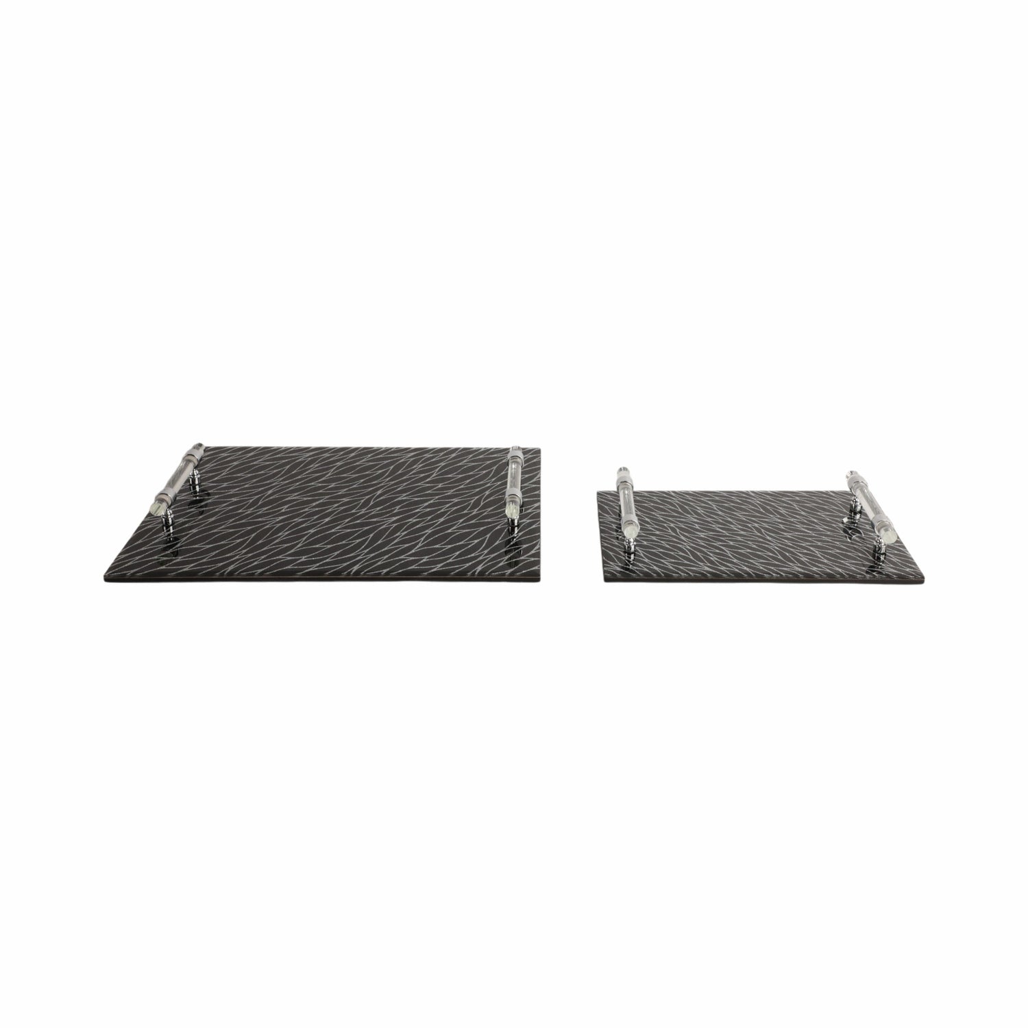 12" / 16" Sparkly Glass Trays (Set of 2) - Black