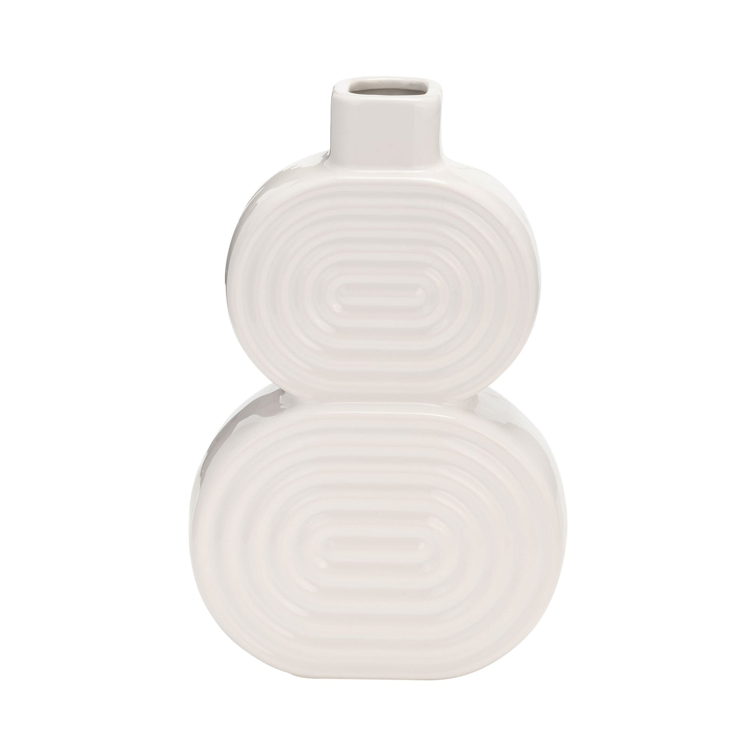 Ceramic 10" Stacked Circles Vase - White