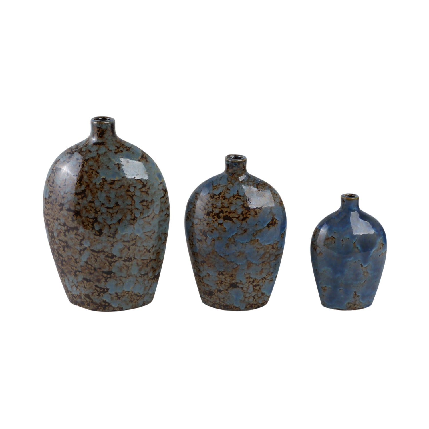 6" / 8" / 10" Olympia Ceramic Vases (Set of 3) - Blue / Dark Brown