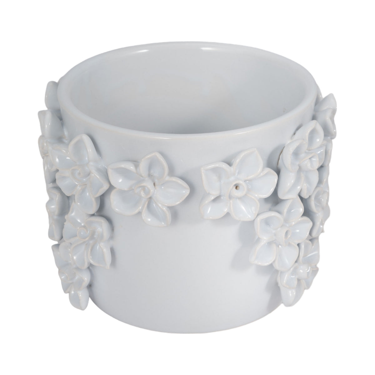 6" Floral Applique Planter - White