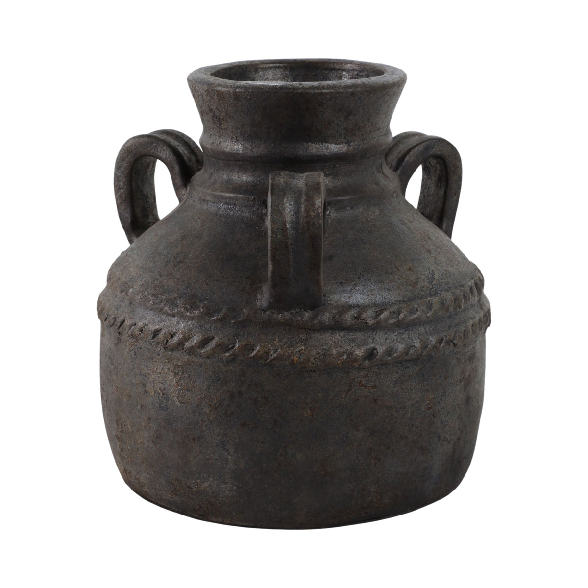 12" Terracotta Triple Handle Jug Vase - Black
