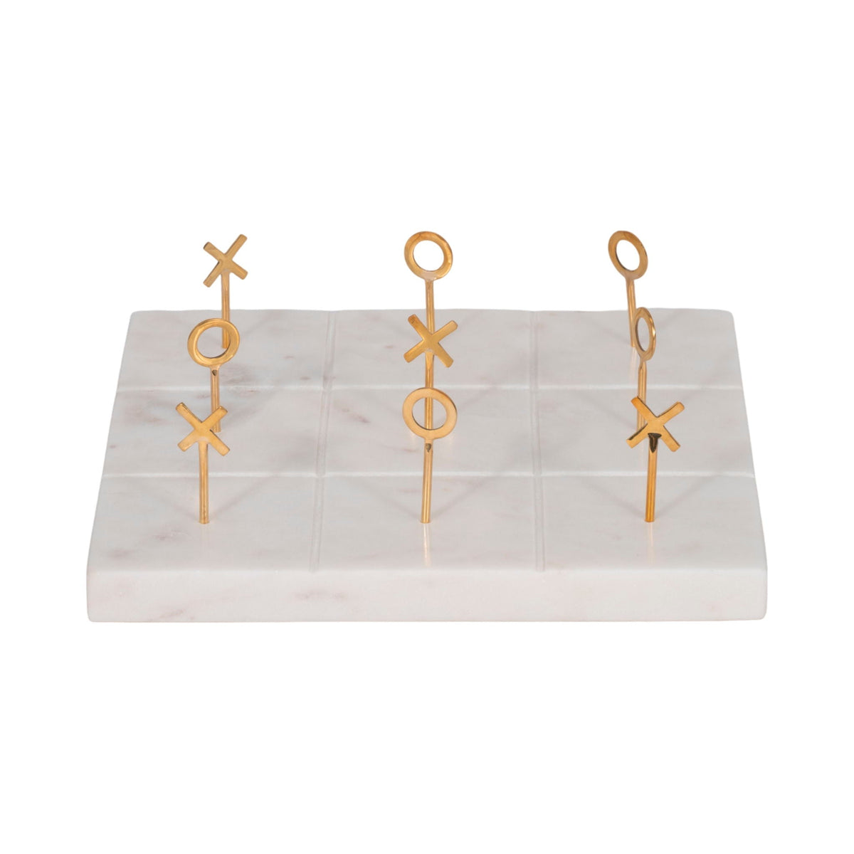 9" Marble Tic-Tac-Toe With Gold X & O - White / Gold