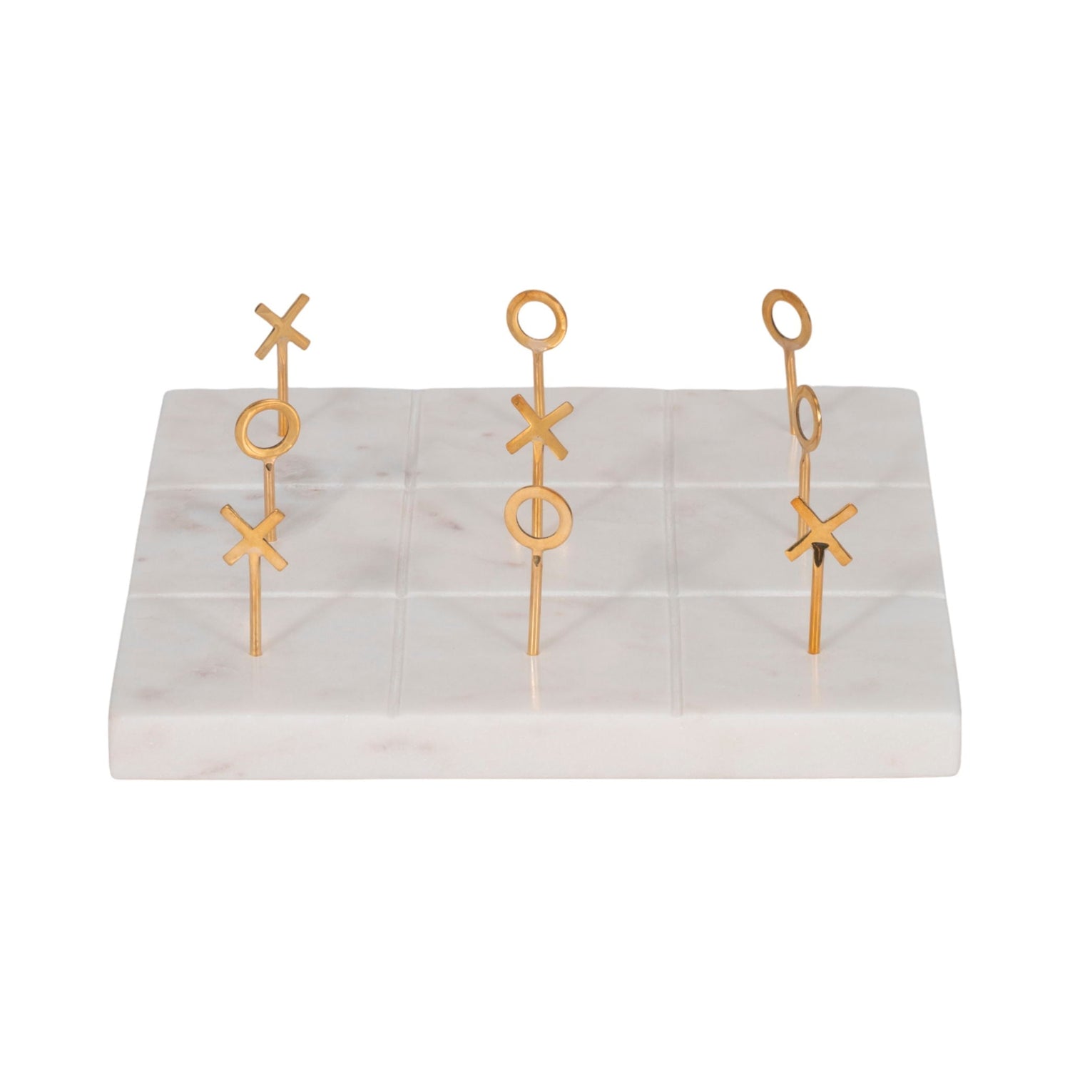 9" Marble Tic-Tac-Toe With Gold X & O - White / Gold