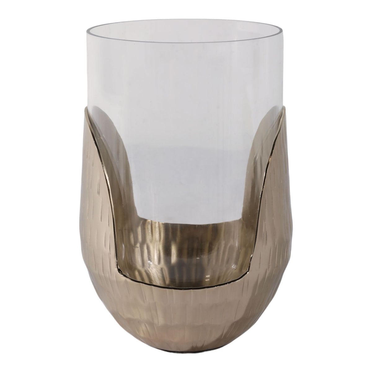 8" x 5" Metal Base Hurricane Pillar Holder - Gold