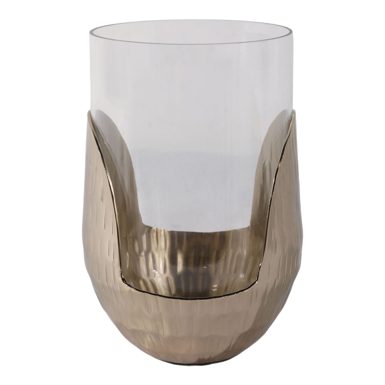 8" x 5" Metal Base Hurricane Pillar Holder - Gold