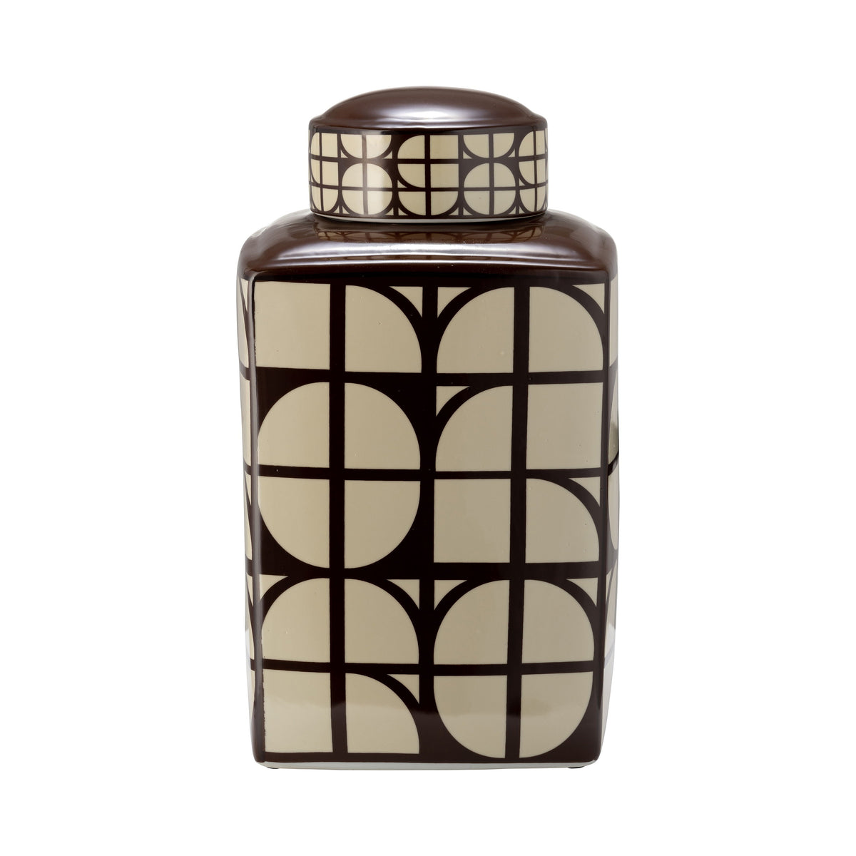 Cer Square Jar With Lid 16" - Java / Cotton