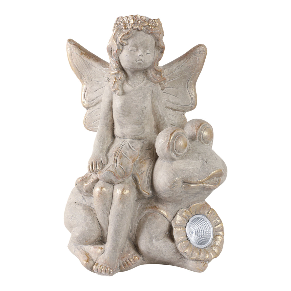 Garden Fairy On Solar Frog - Ivory