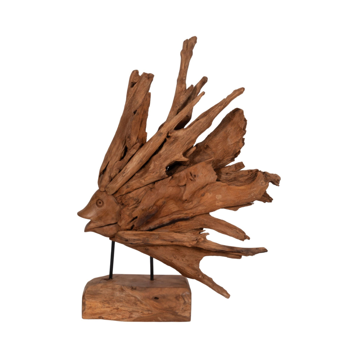 30" Teak Wood Fish On Stand - Light Natural