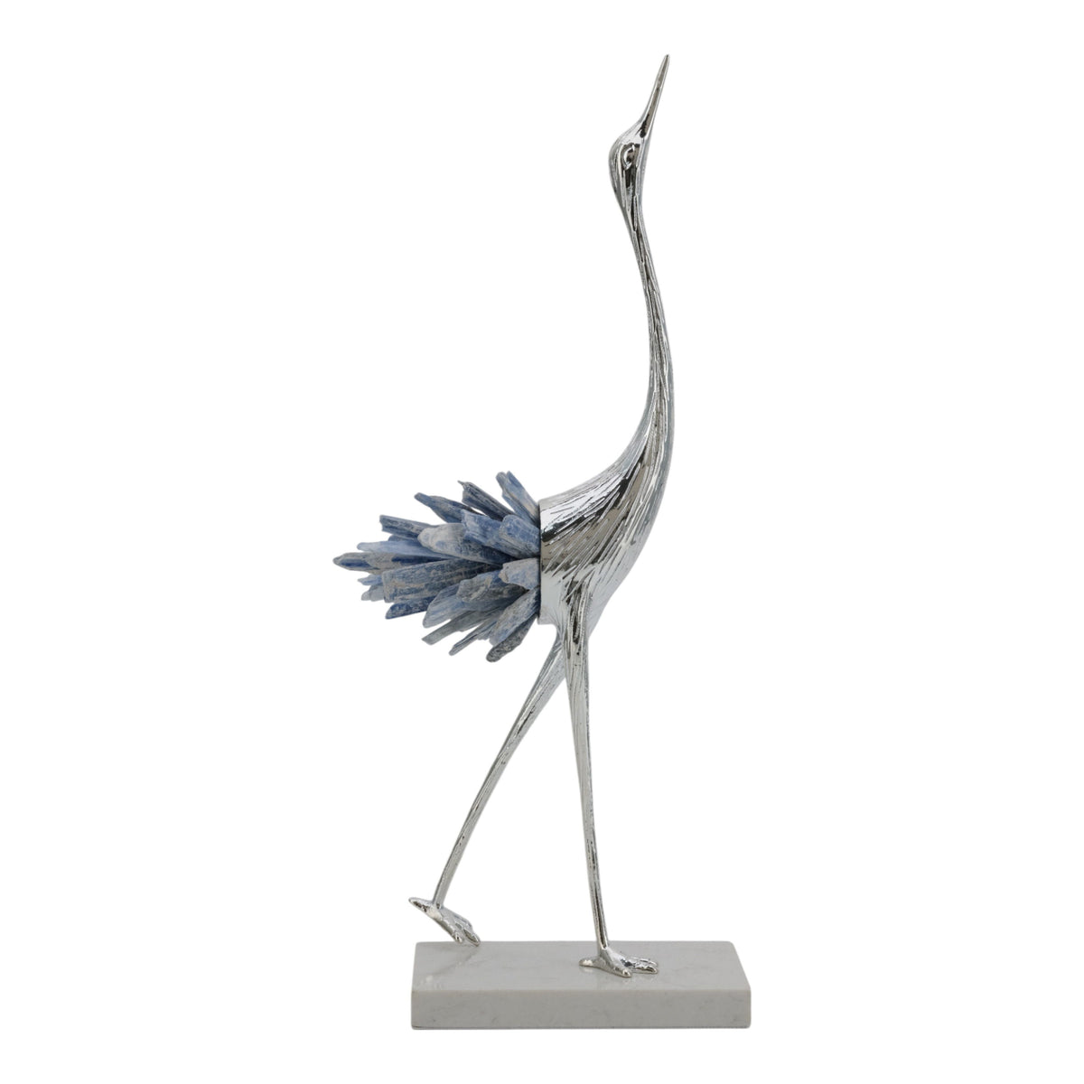 Majesty Large Kyanite Stone Metal Bird - Pearl Silver