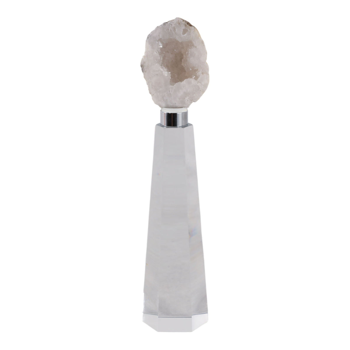 8" x 2" Agate On Crystal Base - White / Clear