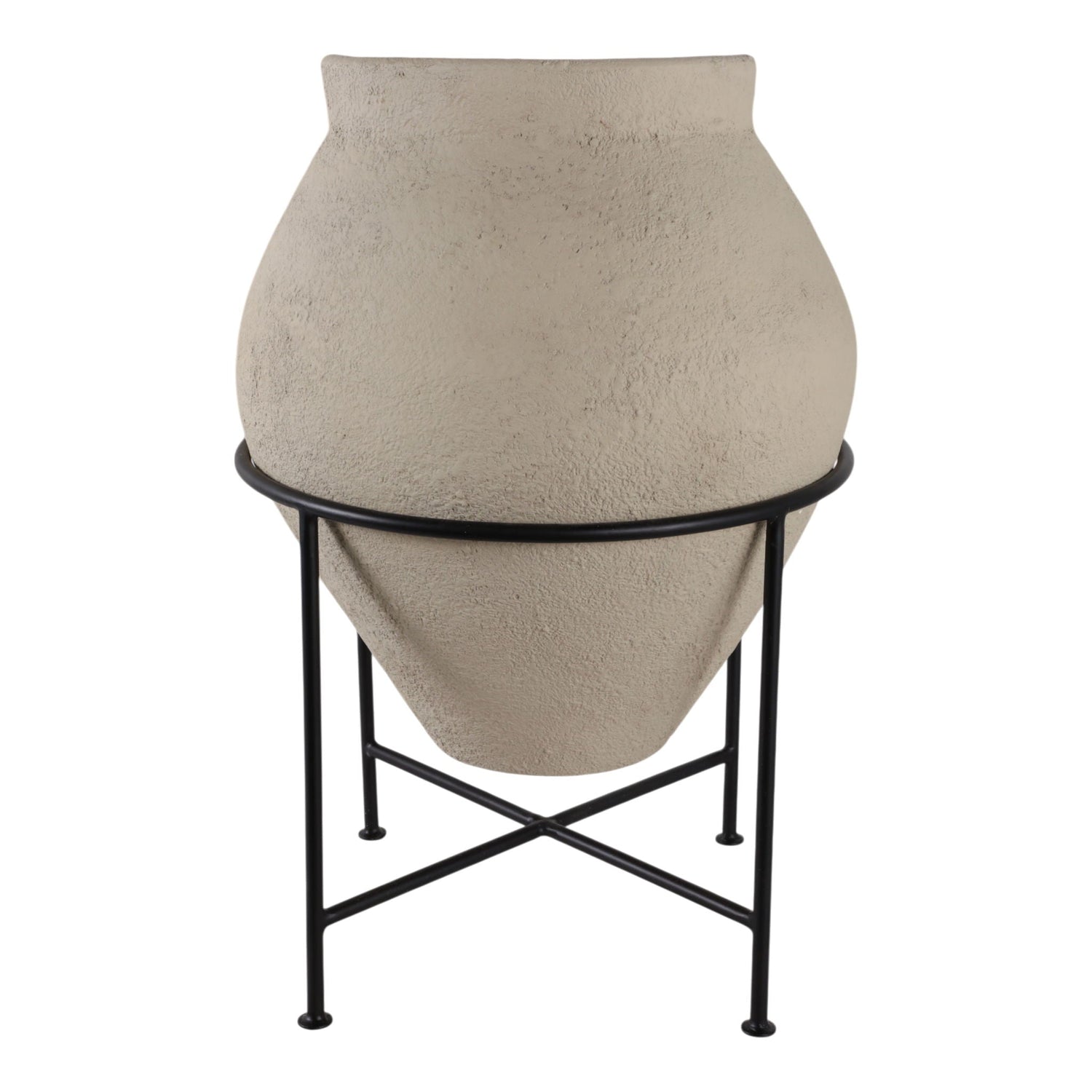 27" x 18" Terracotta Pot In Metal Stand - Ivory / Black