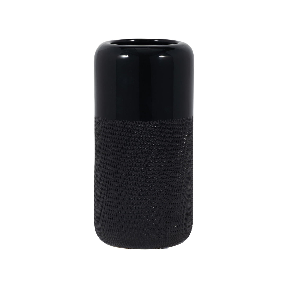 Ceramic 10" Grooved Vase - Black