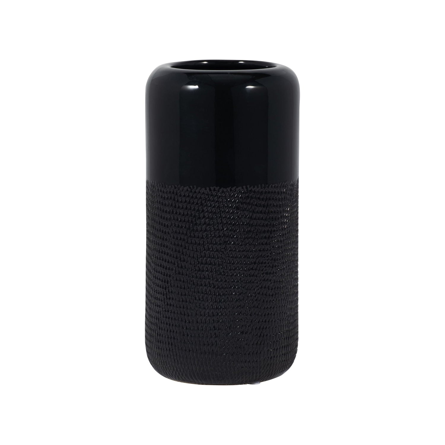 Ceramic 10" Grooved Vase - Black