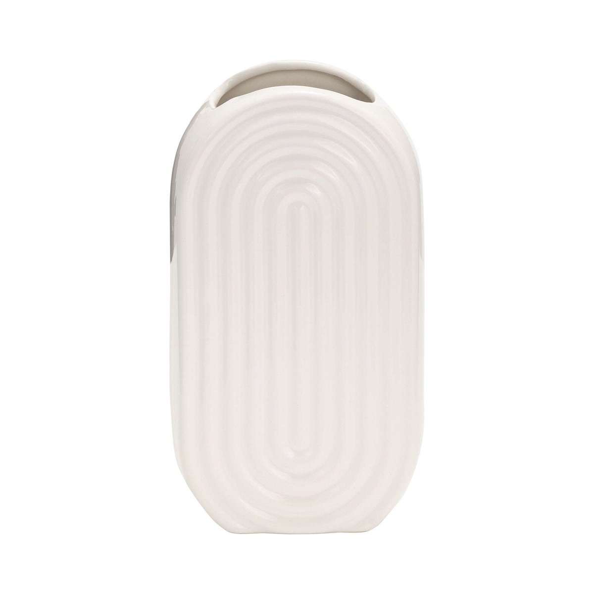 Ceramic 9" Oval Ridged Vase - White