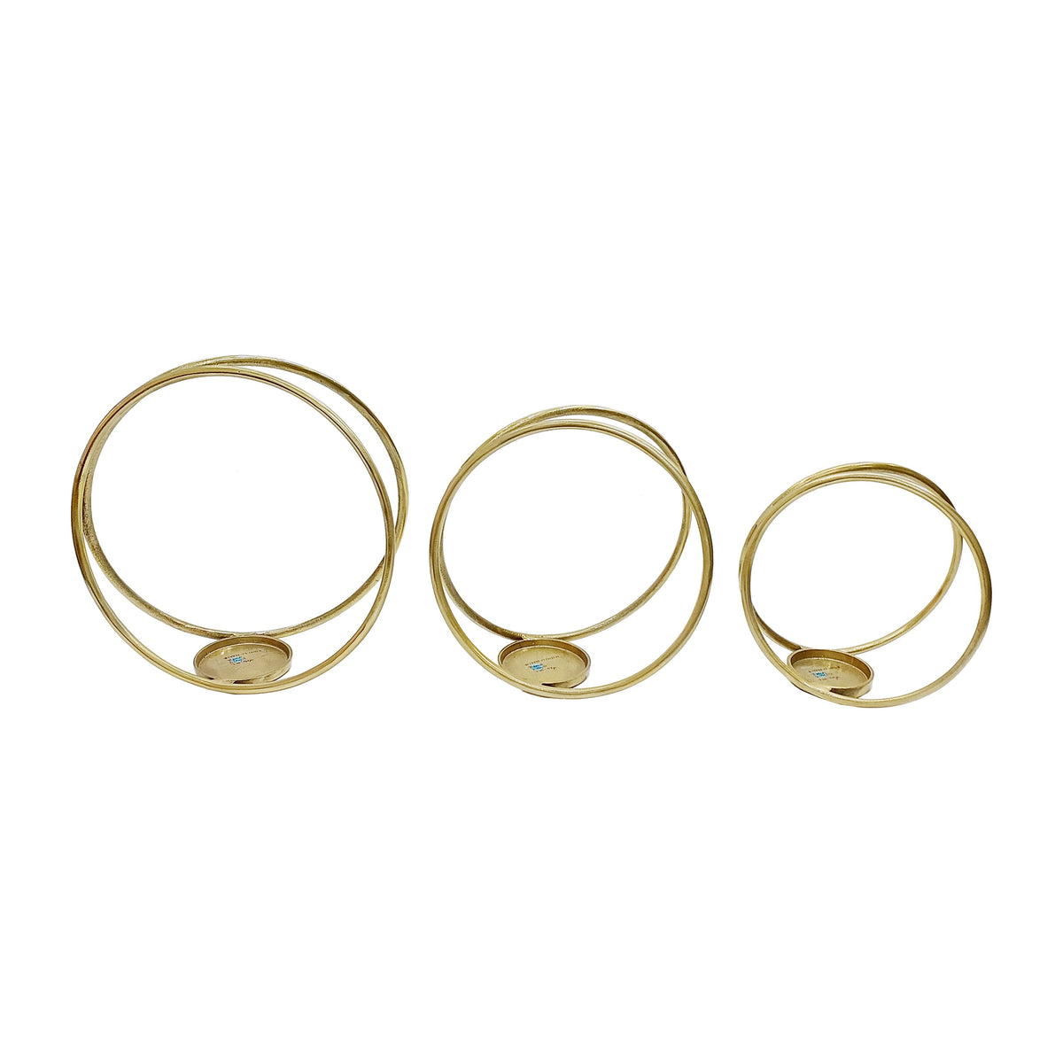 12" / 14" / 16" Metal Double Ring Candle Holder (Set of 3) - Gold
