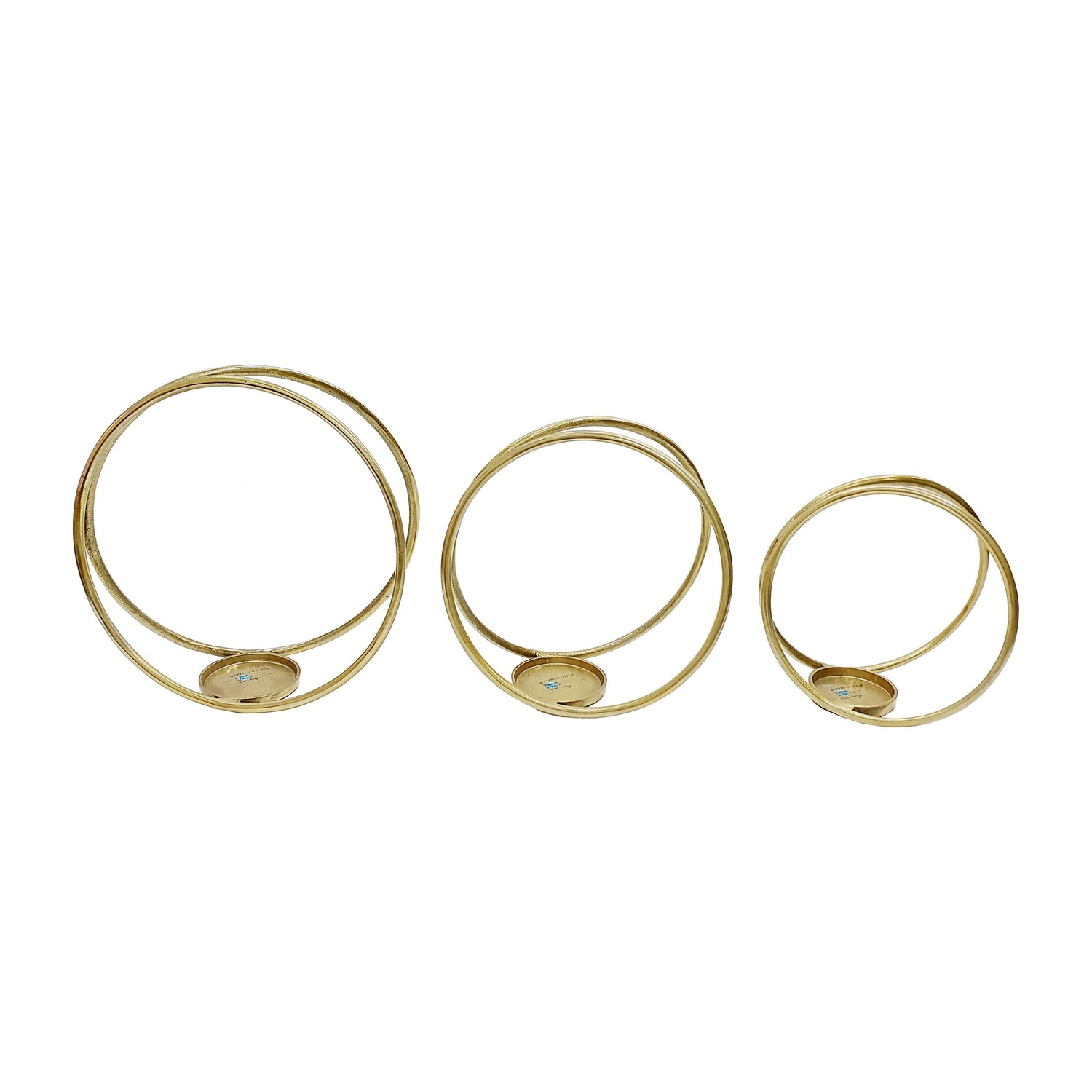 12" / 14" / 16" Metal Double Ring Candle Holder (Set of 3) - Gold