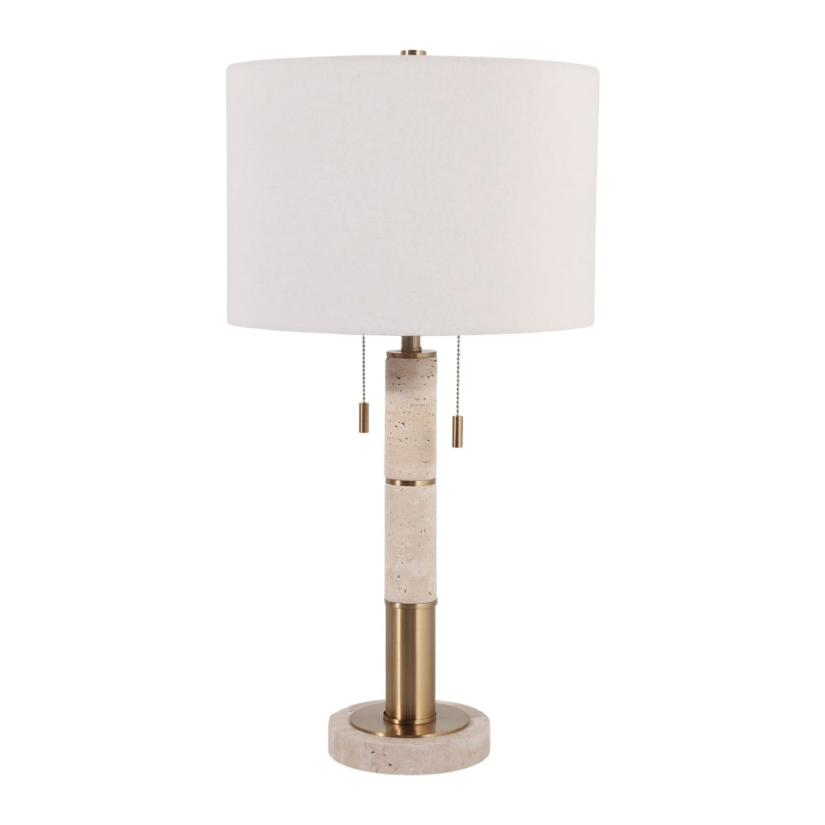 27" Kent Travertine Table Lamp - Ivory / Gold