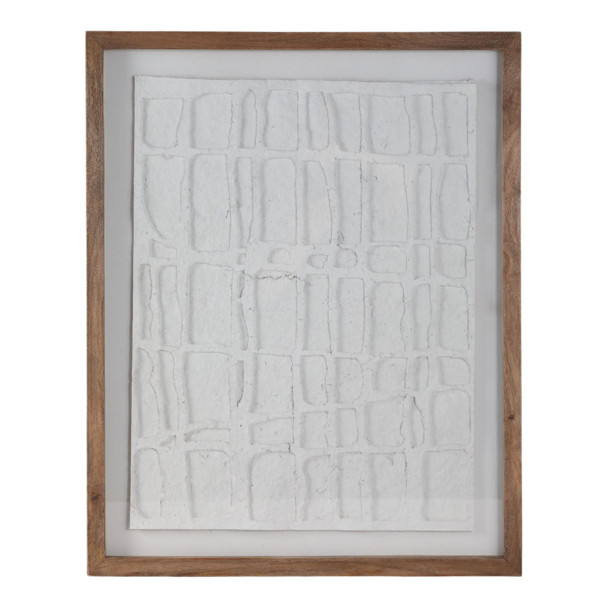 28" x 35" Paper Mache Wall Art With Wooden Frame /Glass - Gray