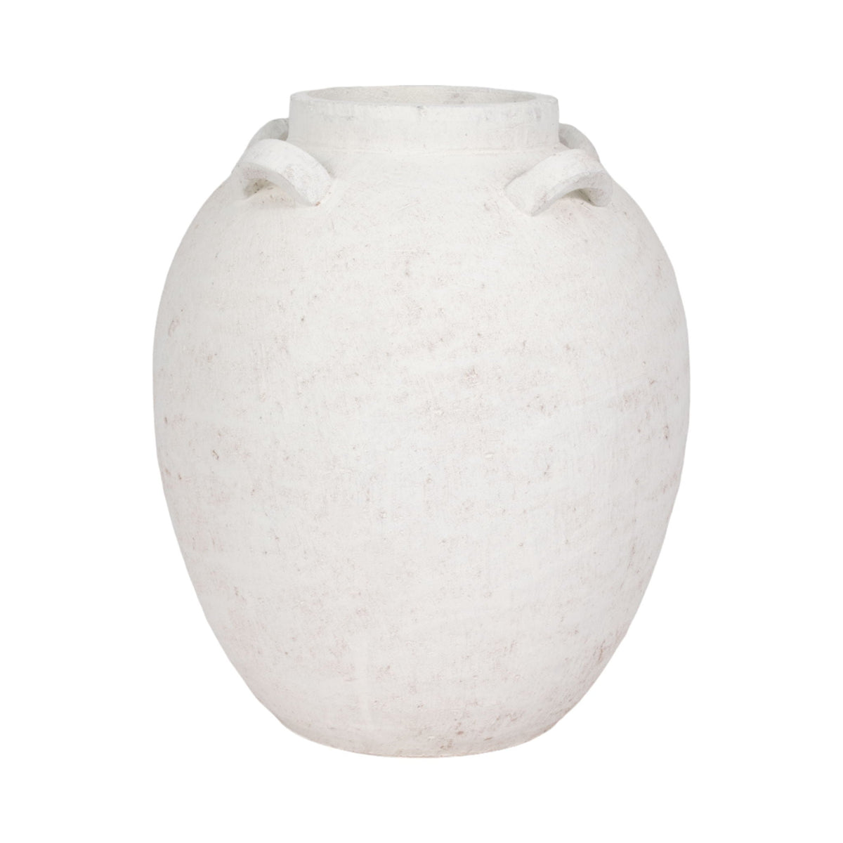 15" Multi Handle Terracotta Vase Rough Finish - White