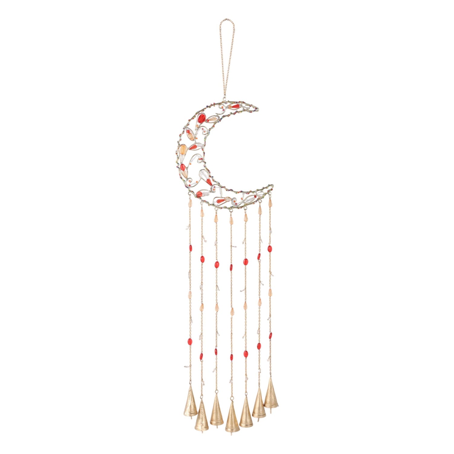 35" x 8" Beaded Mosaic Crescent Moon Chime - Multi