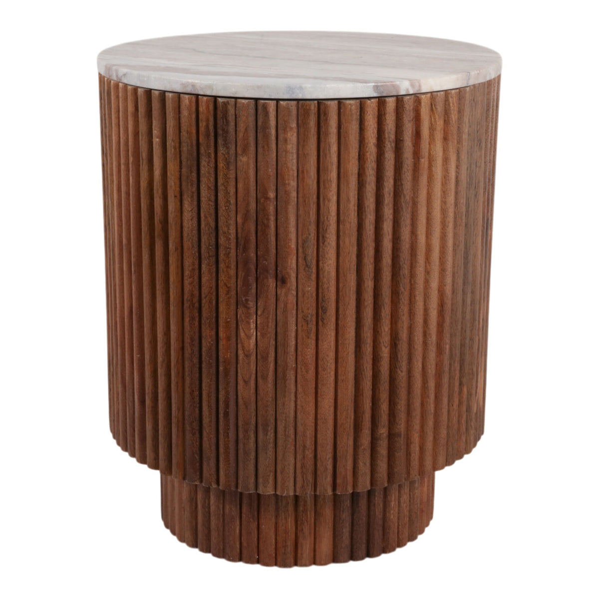 20" x 16" Ribbed Pedestal Table, Marble Top - Ivory / Brown