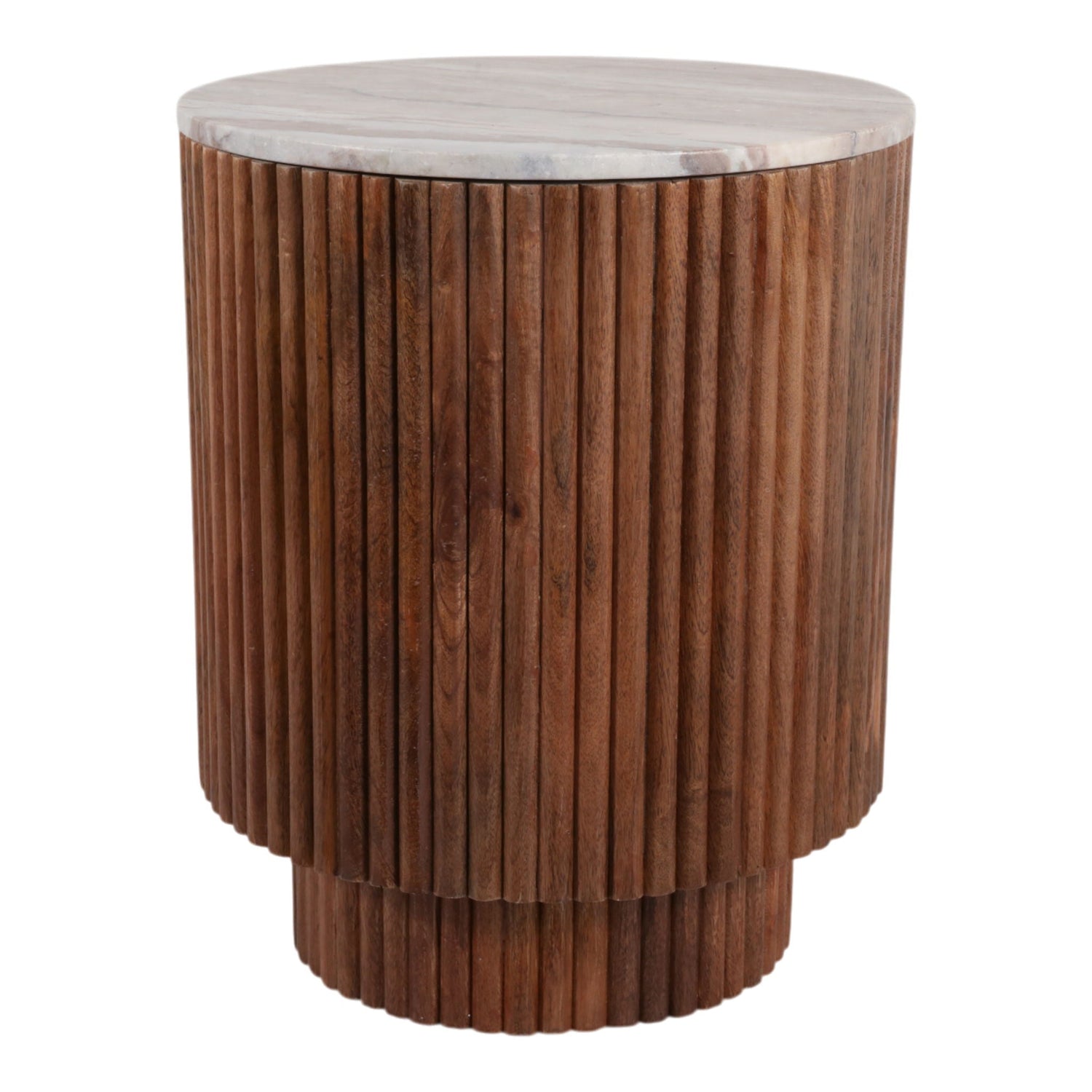 20" x 16" Ribbed Pedestal Table, Marble Top - Ivory / Brown