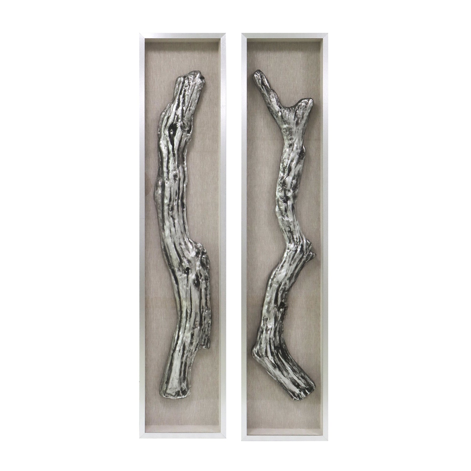 Marco Wood Shadowbox Art (Set of 2) - Pearl Silver / Beige