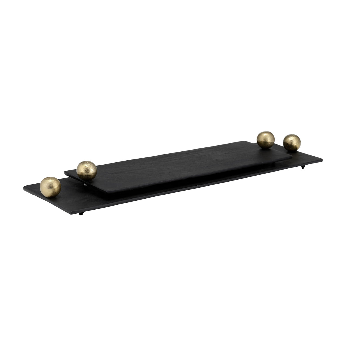 24" / 18" Metal Flat Tray With Gld Knob Handles (Set of 2) - Black