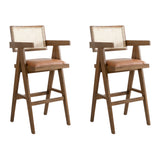 Harley - Nutmeg Brown Solid Wood And Rattan Upholstered 30" Bar Height Barstool
