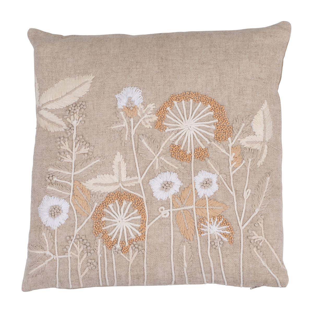 Cotton Wild Flowers Hand Embroidery Decora 20 x 20" - Gray