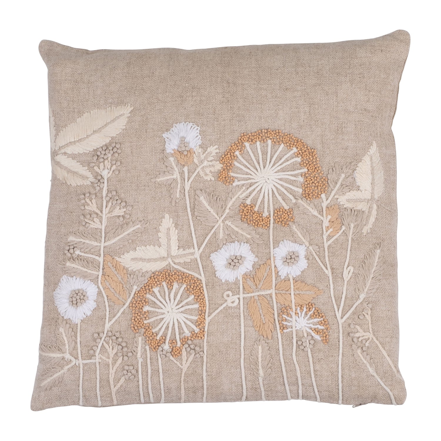 Cotton Wild Flowers Hand Embroidery Decora 20 x 20" - Gray