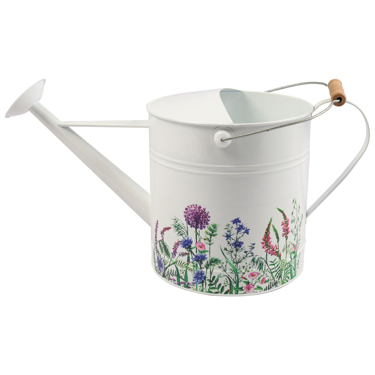 10" x 20" Watering Can - White With Purple Flower