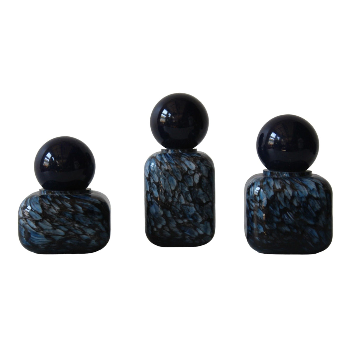 4" / 5" / 6" Amalda Glass Lidded Bottles (Set of 3) - Blue
