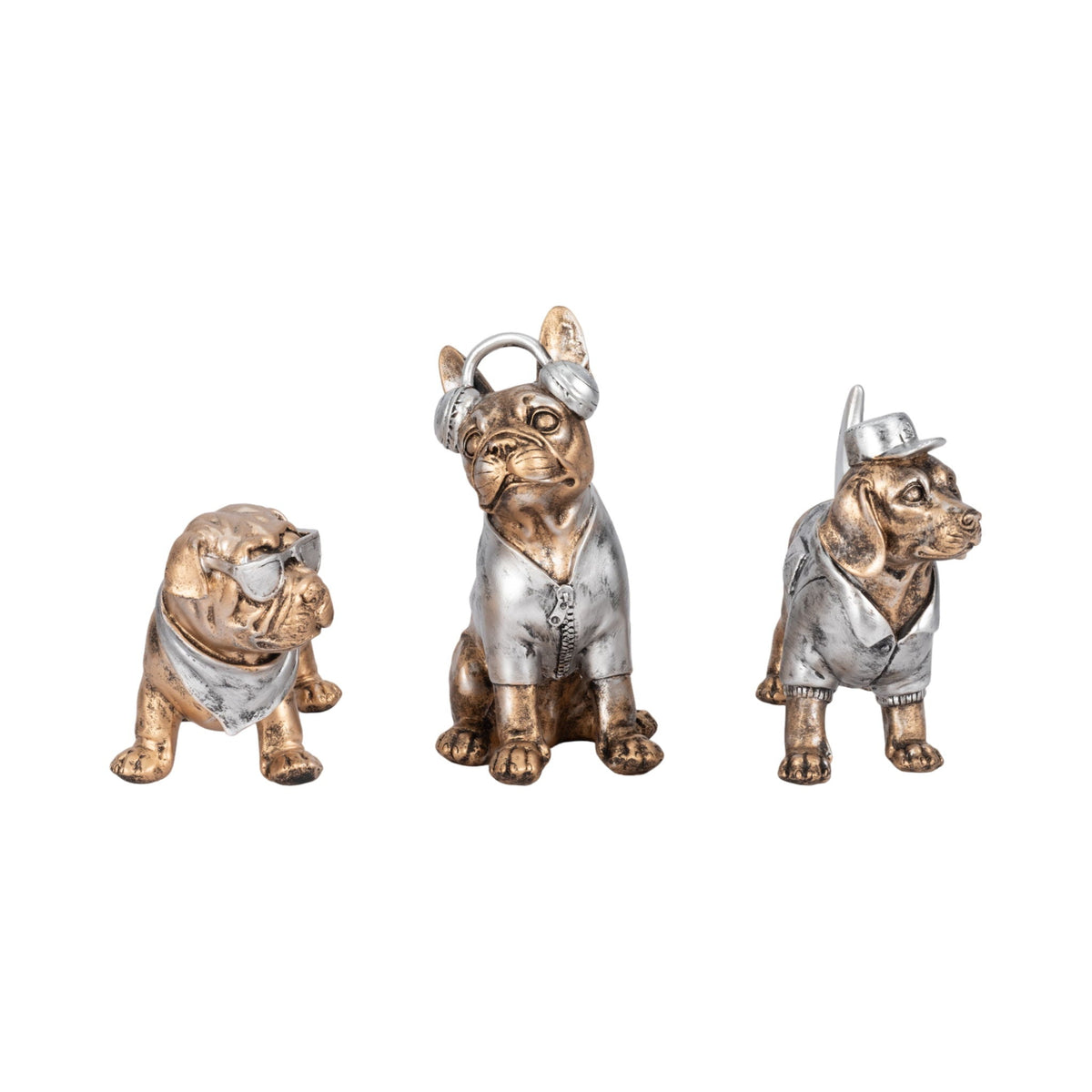10" Cool Dogs Decor (Set of 3) - Gold